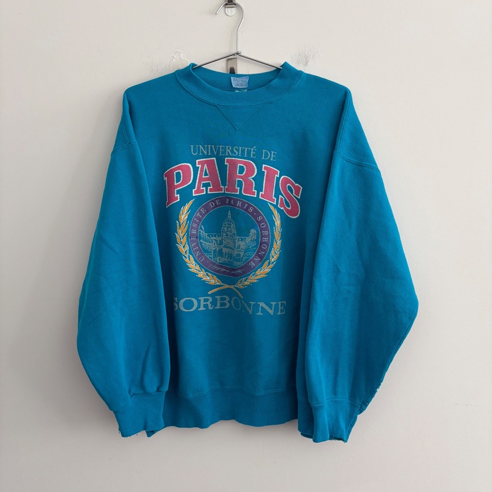 Vintage Université de Paris Sorbonne Graphic Sweatshirt Teal XL